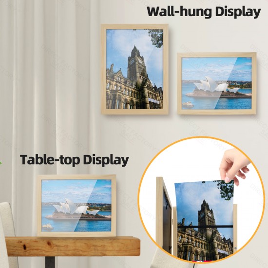 2PCs A4 Wooden Kids Art Frame Children Artwork Display Changeable Front Opening Table Stand Light Oak